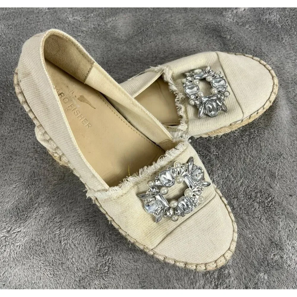 Marc‎ Fisher Shoes Womens 7 Espadrilles Beige Comfort Round Toe Barnum Jeweled